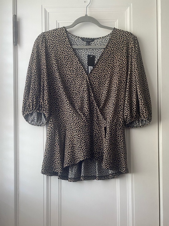 Banana Republic Tops - Banana Republic animal print faux wrap top blouse shirt L large NWT